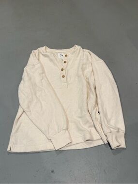 aerie Cream Henley Top with Button Detail